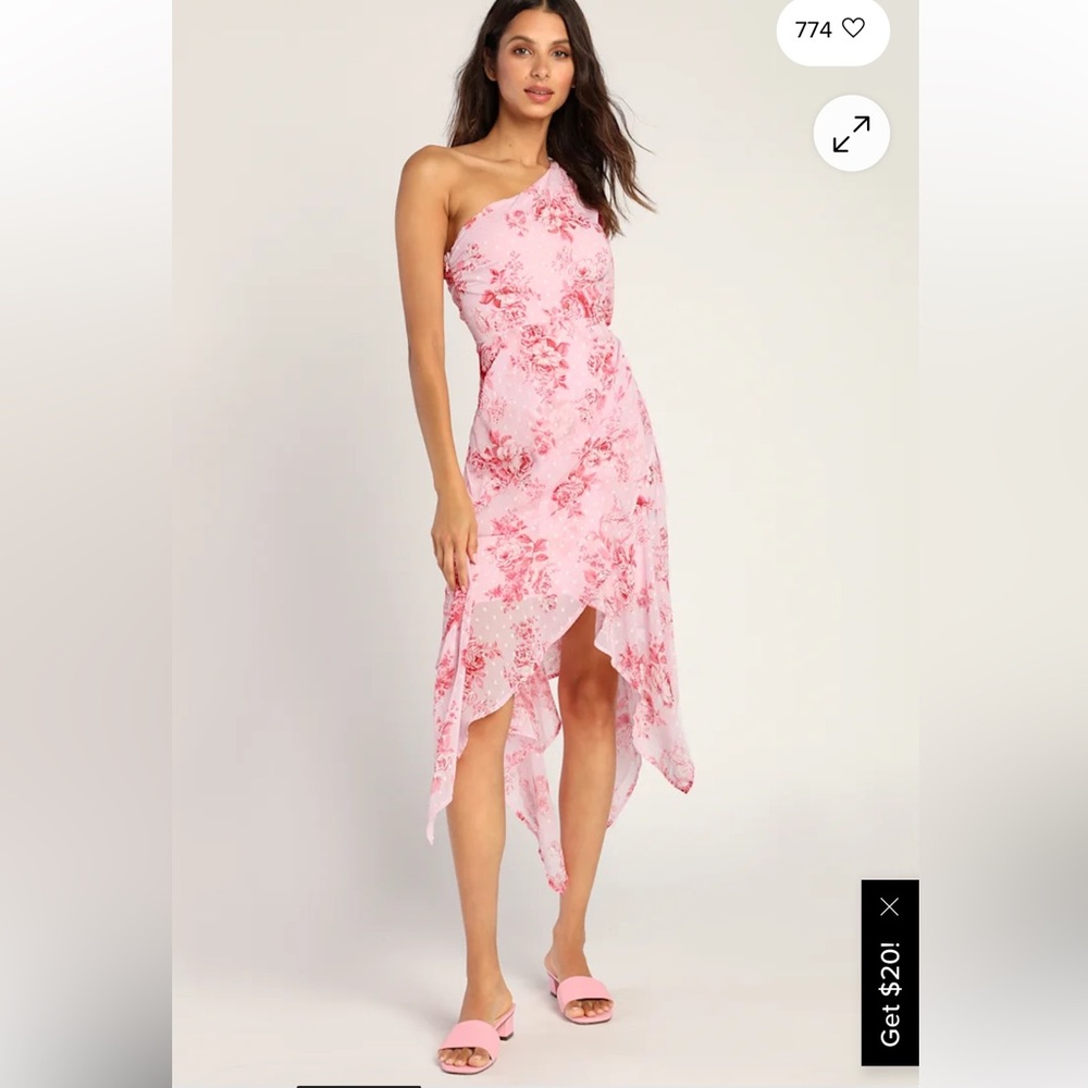 Lulus Flirty and Free One Shoulder Midi Dress Size M Coquette Floral Ruffle